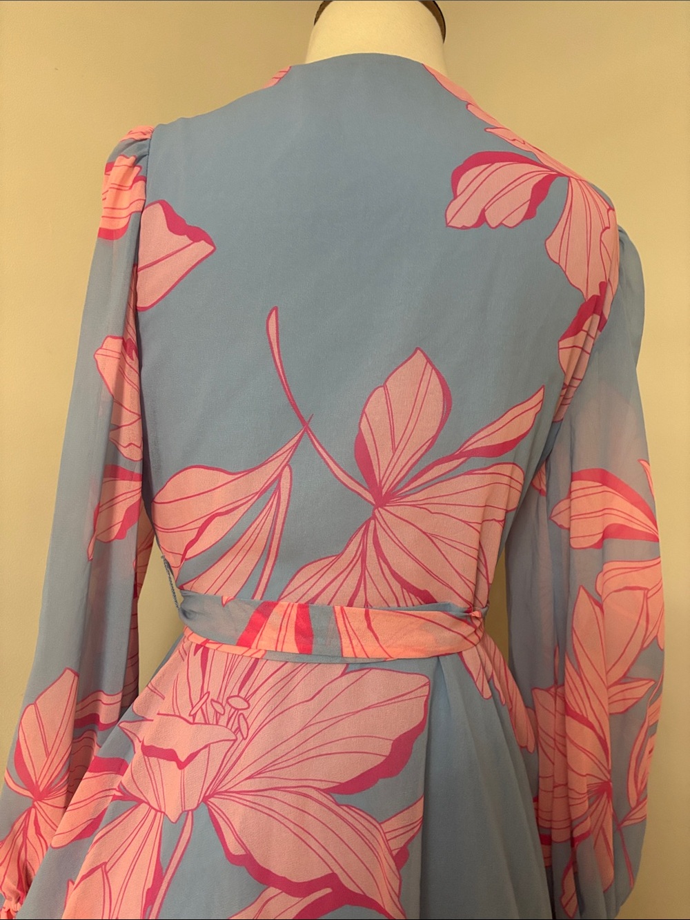 Hutch Blue and Pink Floral Wrap Maxi Dress S - Picture 3 of 6